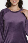 Zivame Knit Poly Velour Loungewear Set - Purple Pennat — thumbnail 5